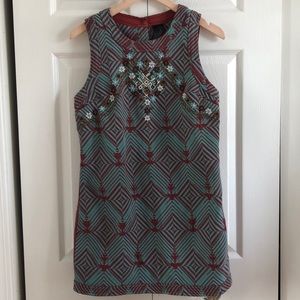 Anthropologie Teal/Maroon Embellished Tunic Dress